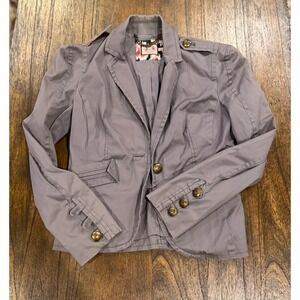 Juicy Couture Grey Military Blazer Jacket Brass Crest Buttons Size P Small